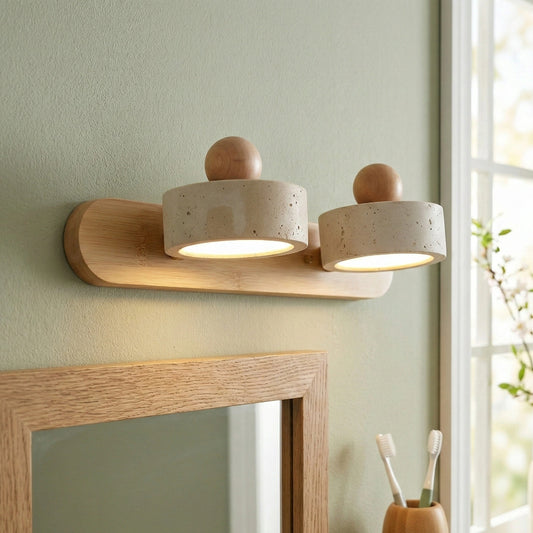 Dēmētēr Contemporary Natural LED Travertine Wood Wall Sconce