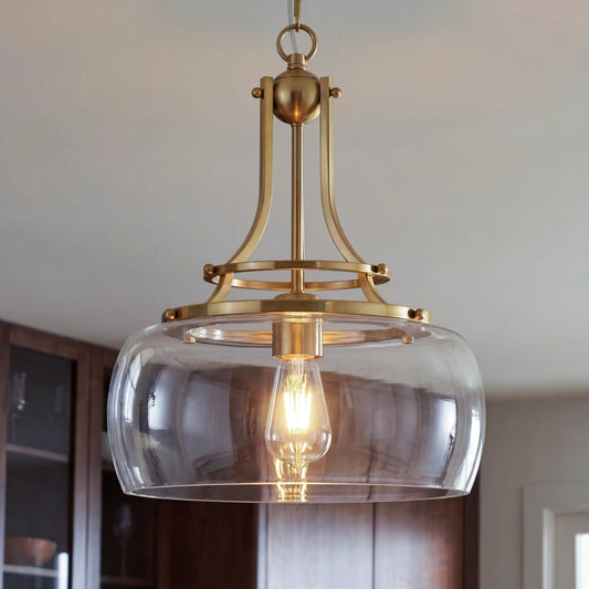 Helios Rustic Round Gold Clear Glass Pendant Light