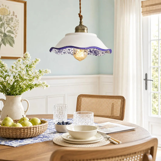 Ceramic Plate Pendant LED Light in Portuguese Tile Style