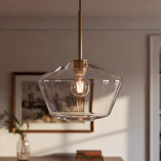 Modern Geo-shaped Glass Shade Brass Pendant Light