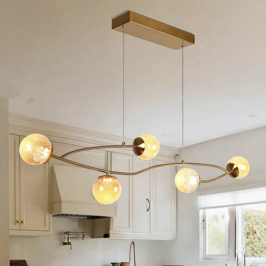 Modern 5 Light Glod Led Cracked Glass Globe Chandelier