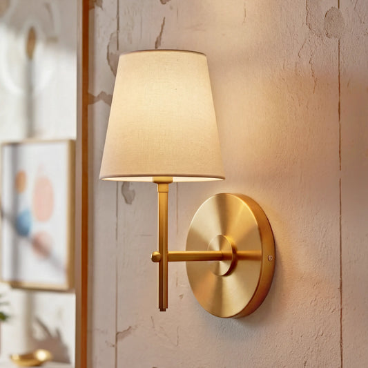 Kaelis Mid-Century Fabric Brass Wall Sconce