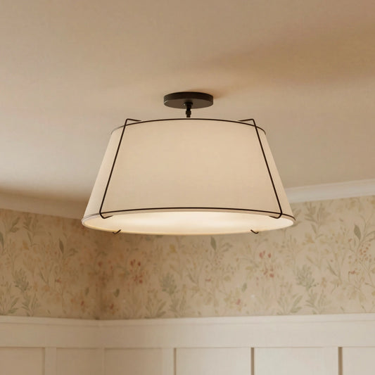 Mireya Modern Farmhouse Linen Drum Ceiling Light