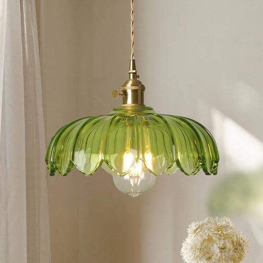 Dorian Vintage Tulip Petal Glass Floral Pendant Light