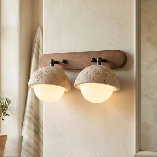 Ava Vintage Wabi-Sabi Travertine Natural Stone Globe Wall Sconce