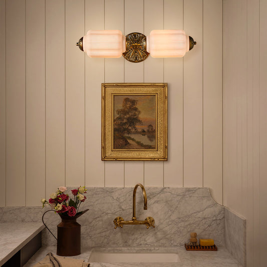 Vintage Art Deco Milk Glass Eloise Vanity Light Fixture