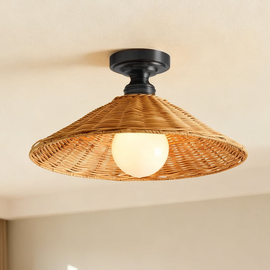Lila Farmhouse Cone Rattan Ceiling Light