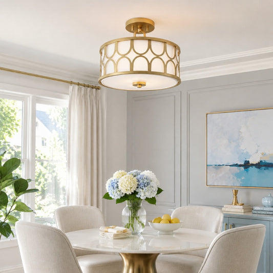 Taik Luxury 2-Light Drum Frame Semi Flush Mount Light