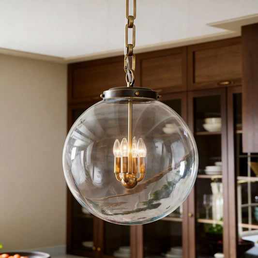 Industrial Clear Glass Globe Pendant Light