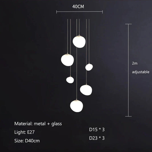 Gregg Glass Suspension Light - White LED Cobblestone Pendant for Villa Staircase & Shop