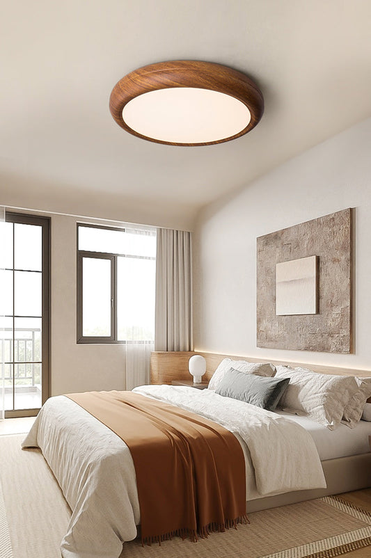 Round Curvy Wooden LED Flush Mount Ceiling Light in Scandinavian Style