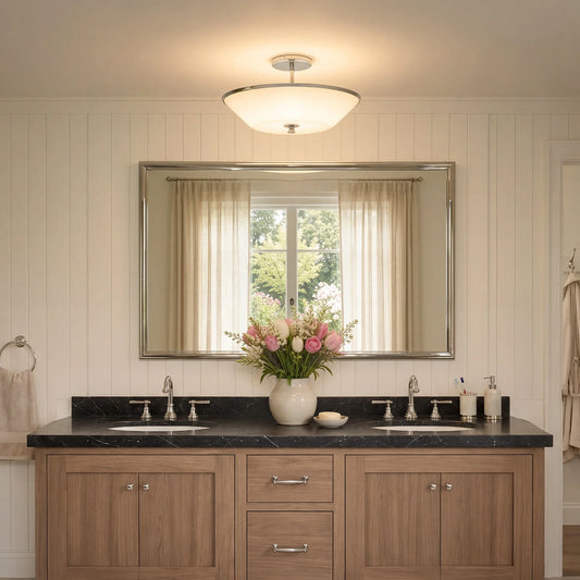 Nia Minimalist White Glass Bowl Semi Flush Mount Light