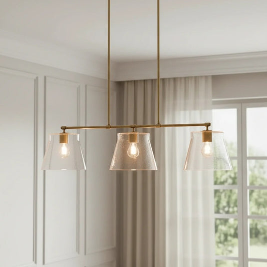 Eska Industrial 3-Light Seeded Glass Adjustable Chandelier