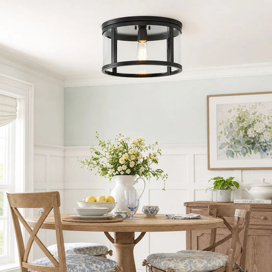 Kere Industrial Round Clear Glass Ceiling Light