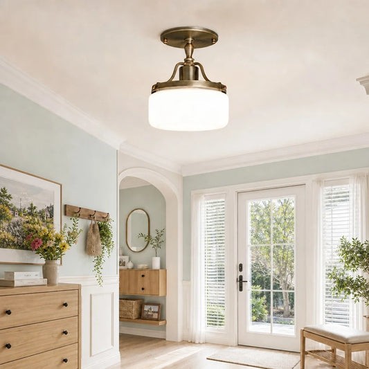 Fiora Vintage Brass Glass Drum Ceiling Light