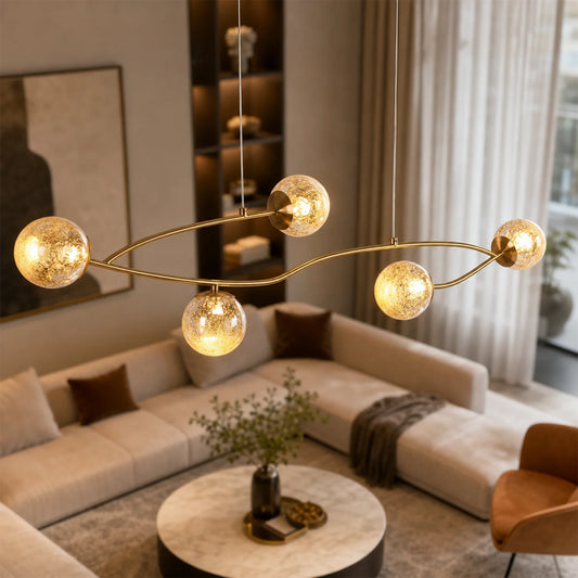 Mia Modern 5 Light Glod Led Cracked Glass Globe Chandelier