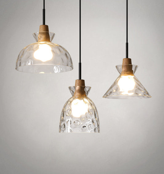 Clear Glass Pendant Light With Wood Lampholder - 101NS