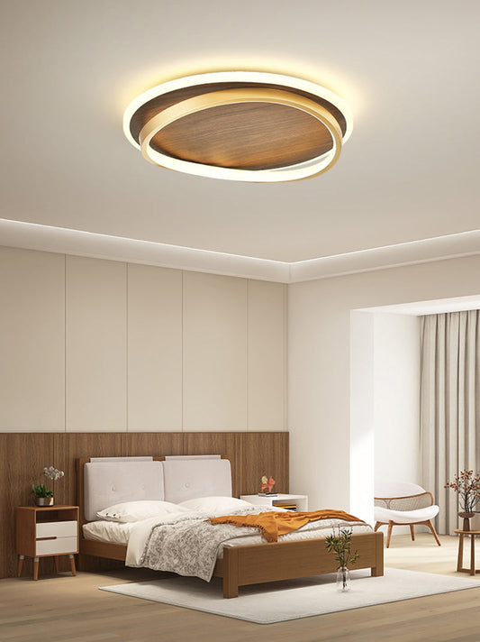 Wooden LED Flush Mount Ceiling Light with Metal Ring in Modern & Contemporary Style