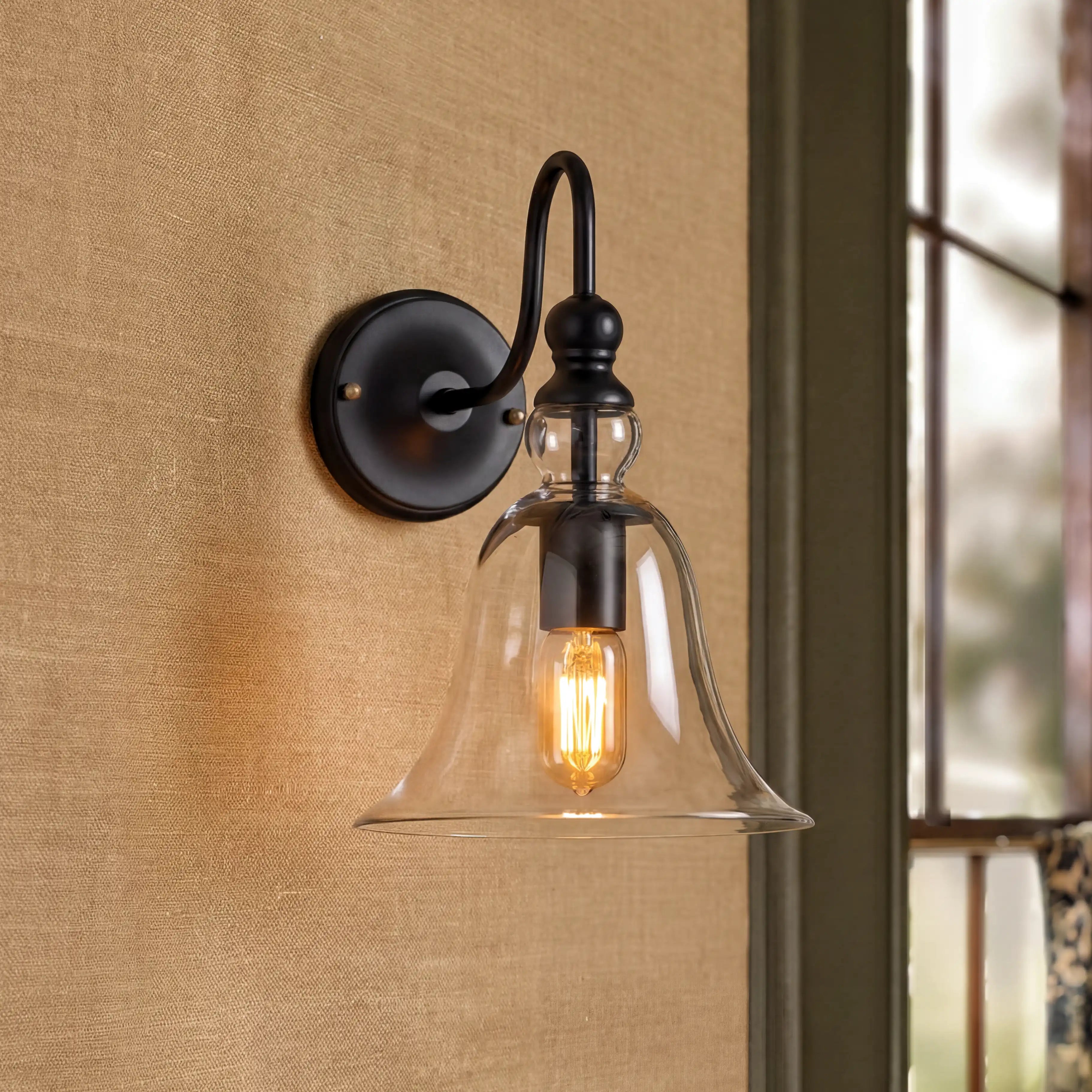 Riggs Minimalist Clear Glass Bell Shade Wall Light | Mergelighting ...