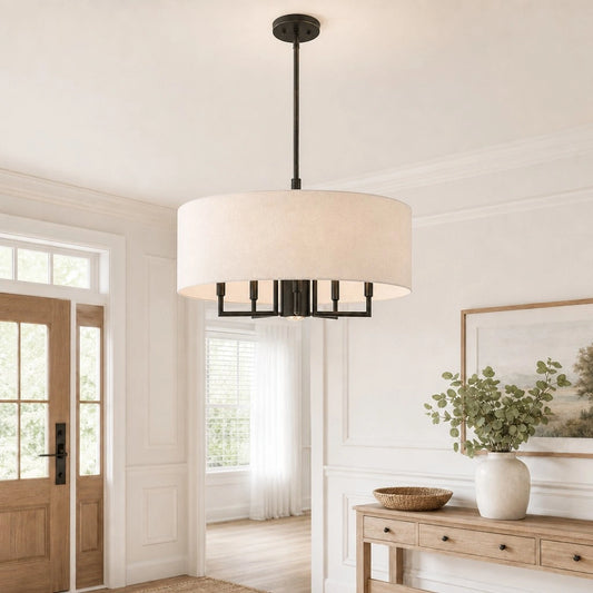 Glancey Contemporary 6-Light Fabric Drum Chandelier