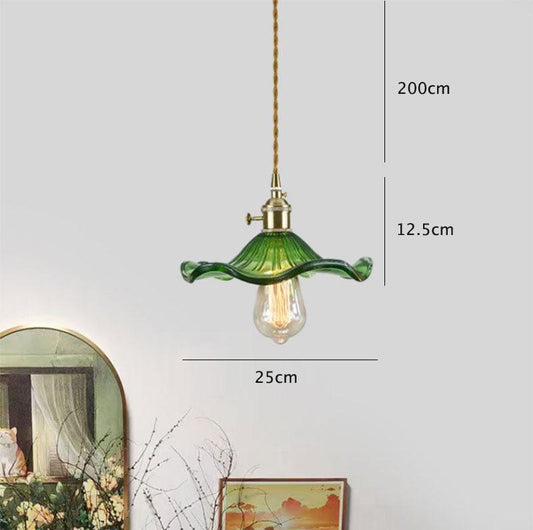 Glass Hibiscus Flower Pendant LED Light in Vintage Style