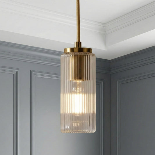 Thaddeus Minimalist Cylinder Ribbed Glass Pendant Light