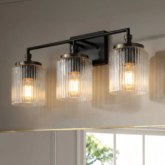 Eliot Modern 3-Light Ribbed Glass Cylinder Vanity Wall Lamp