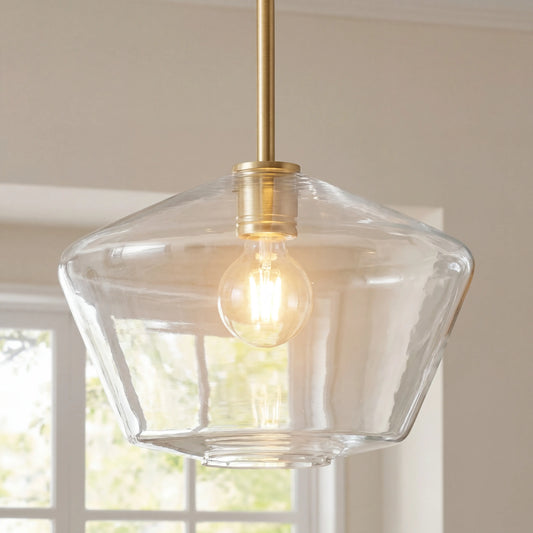 Modern Geo-shaped Glass Shade Brass Pendant Light