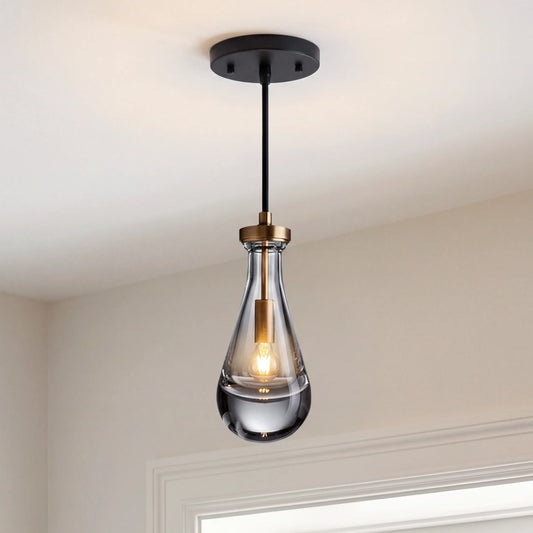 Copper Glass Water Drop Shape Pendant Light
