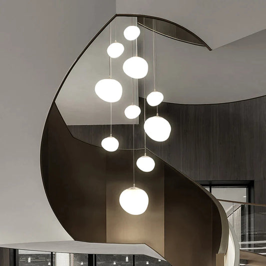 Gregg Glass Suspension Light - White LED Cobblestone Pendant for Villa Staircase & Shop
