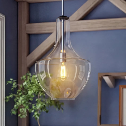 Cedra Modern Farmhouse Bell Glass Adjustable Single Pendant Light