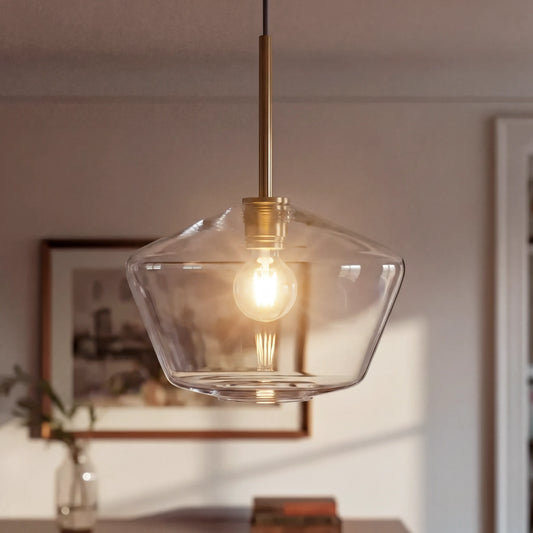 Modern Geo-shaped Glass Shade Brass Pendant Light