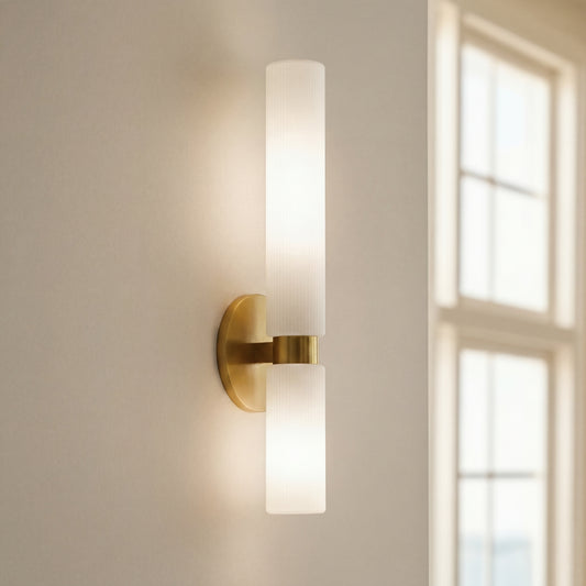 Bastian Modern Fluted Glass Double Asymmetrical Sconce
