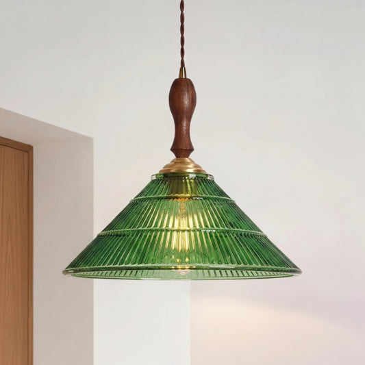 Ceyric Vintage Green Ribbed Glass Pendant Lamp
