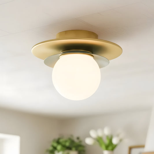 Modern Layered Brass Opal Glass Ceiling Light