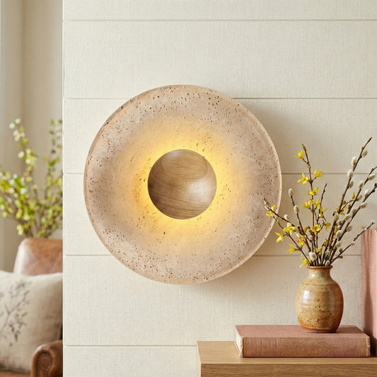 Josephine Wabi-Sabi Round Travertine Natural Stone Wall Sconce