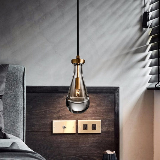 Copper Glass Water Drop Shape Pendant Light