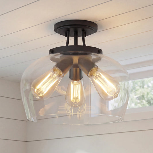 Tyrus Modern Farmhouse 3-Light Clear Glass Ceiling Light