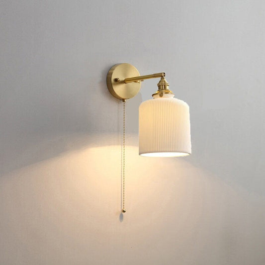 Ribbed Ceramic Wall Light in Lantern Ball Shape