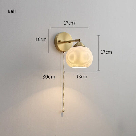 Ribbed Ceramic Wall Light in Lantern Ball Shape