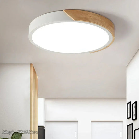 Wood Round Led Ceiling Light for Living Room Kitchen - Modern Nordic Home Lighting