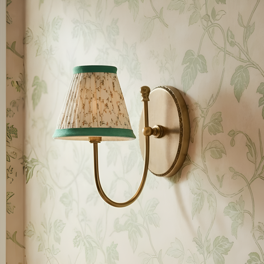 Vintage French Brass Fabric Drum Shade Wall Sconce