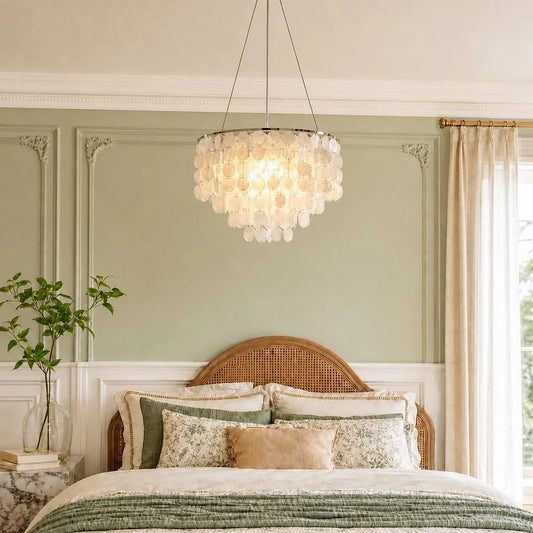 Aeren Modern Round Capiz Shell Tiered Chandelier