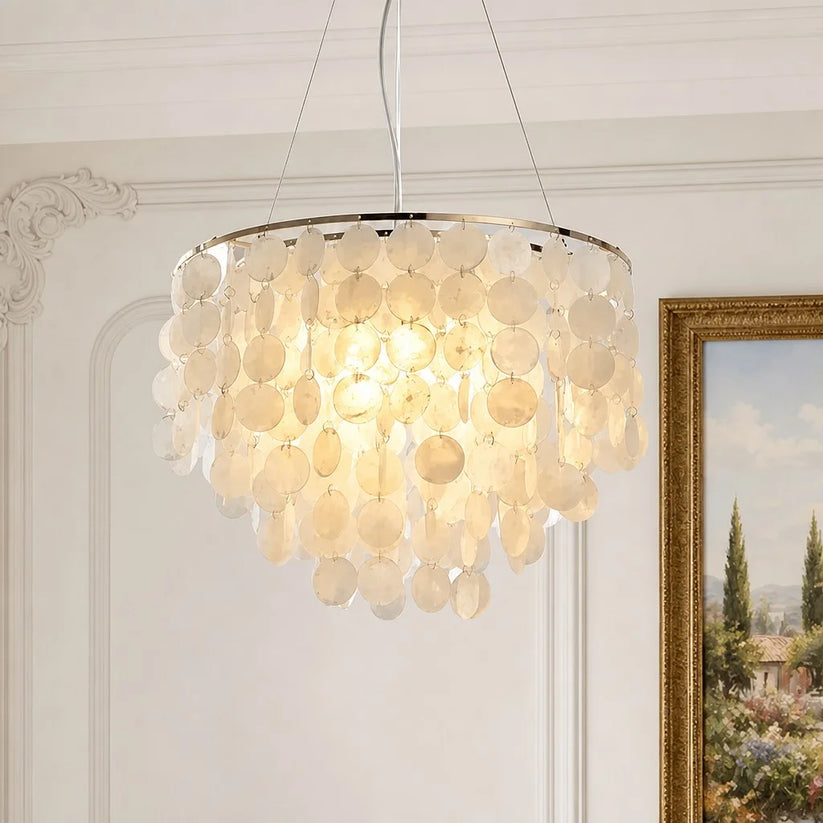 Aeren modern round Capiz shell chandelier