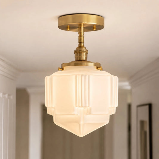 Alaric Modern White Glass Semi-flush Ceiling Light
