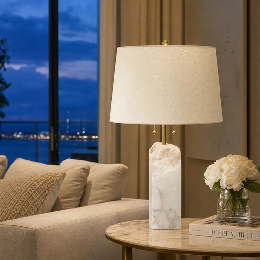 Alina Modern Alabaster Fabric Shade Table Lamp