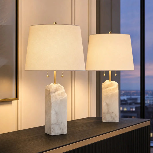 Alina Modern Alabaster Fabric Shade Table Lamp