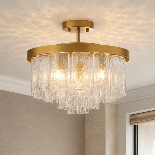 Alina Mid-Century Tiered Hammered Glass 5-Light Semi-Flush Mount Ceiling Light