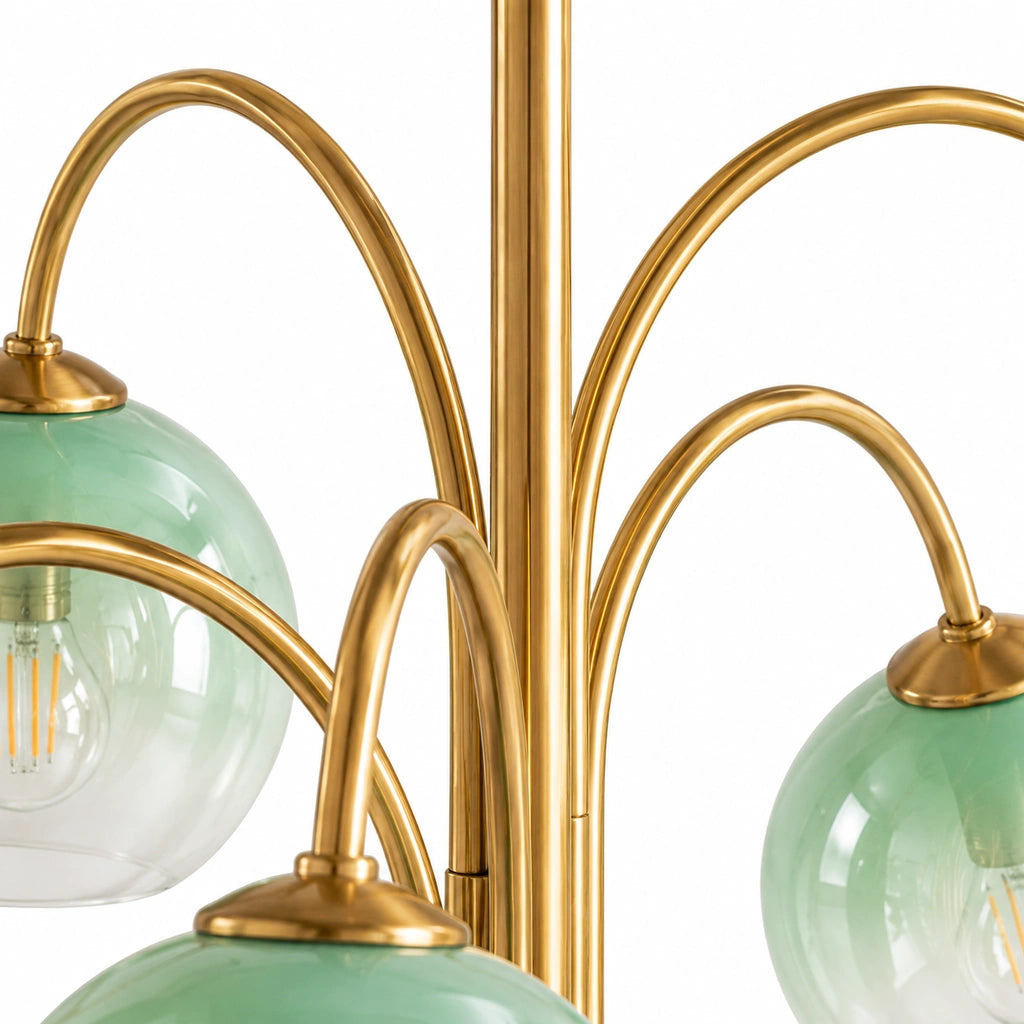 Alistair Modern Green Glass Globe Chandelier, detail detail 3