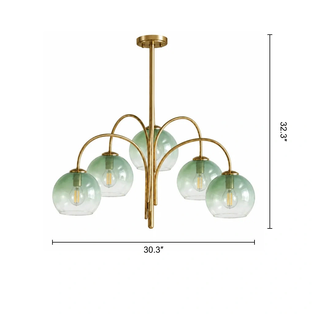 Alistair Modern Green Glass Globe Chandelier, overall dimensions in inches